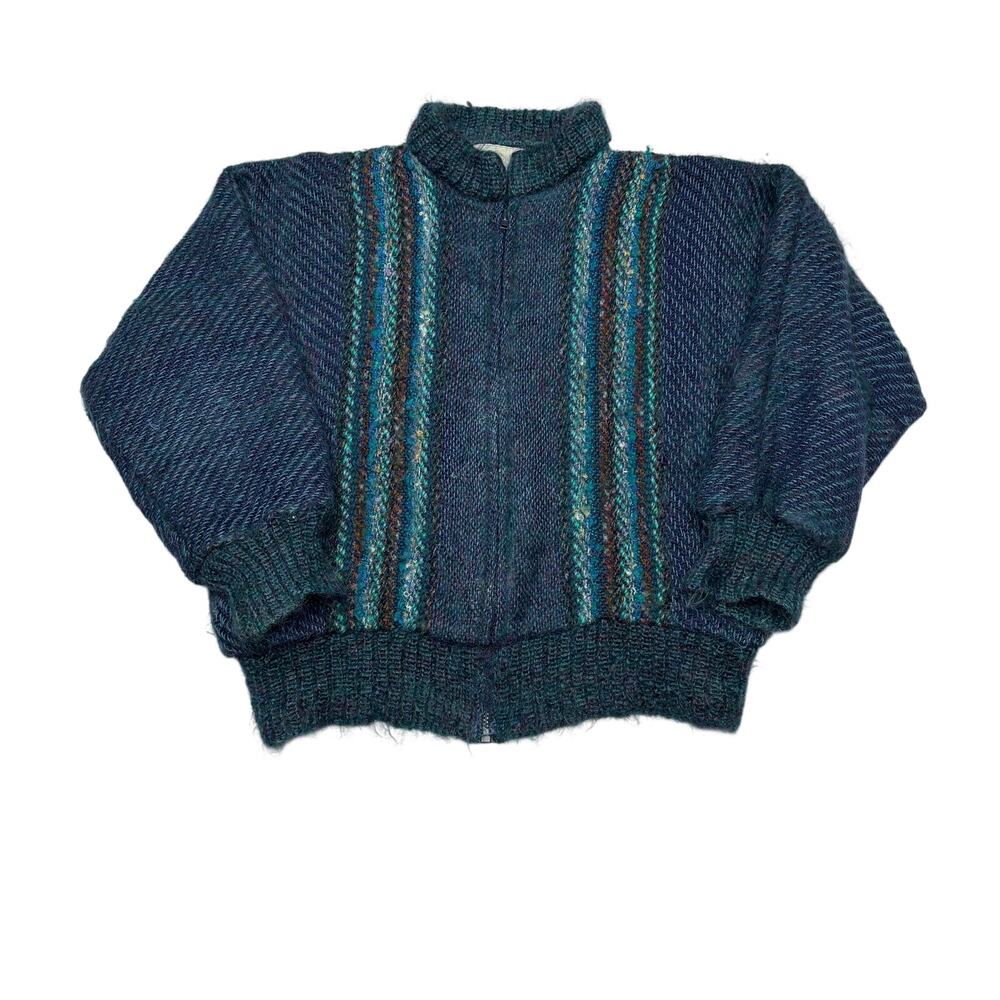 Vintage 80s Jinx Senior Handwoven Mohair Fuzzy Zip Sweater Small